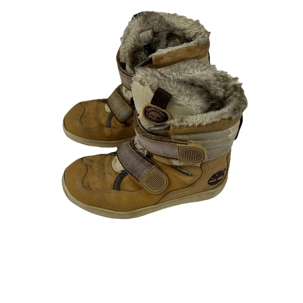 Timberland Children’s Kids Size 2.5 Winter Snow Boots Brown Beige Furry #3805
